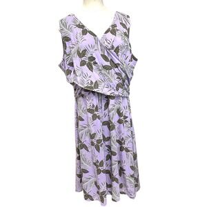 Lands' End Midi Dress Floral Print‎ Sleeveless V Neck Casual 1X (16W-18W)